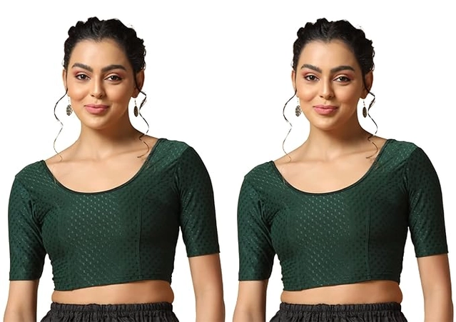 Lycra Solid Stretchable Stitched Blouse for Women (Bottle Green, 30) (Pack of 2)