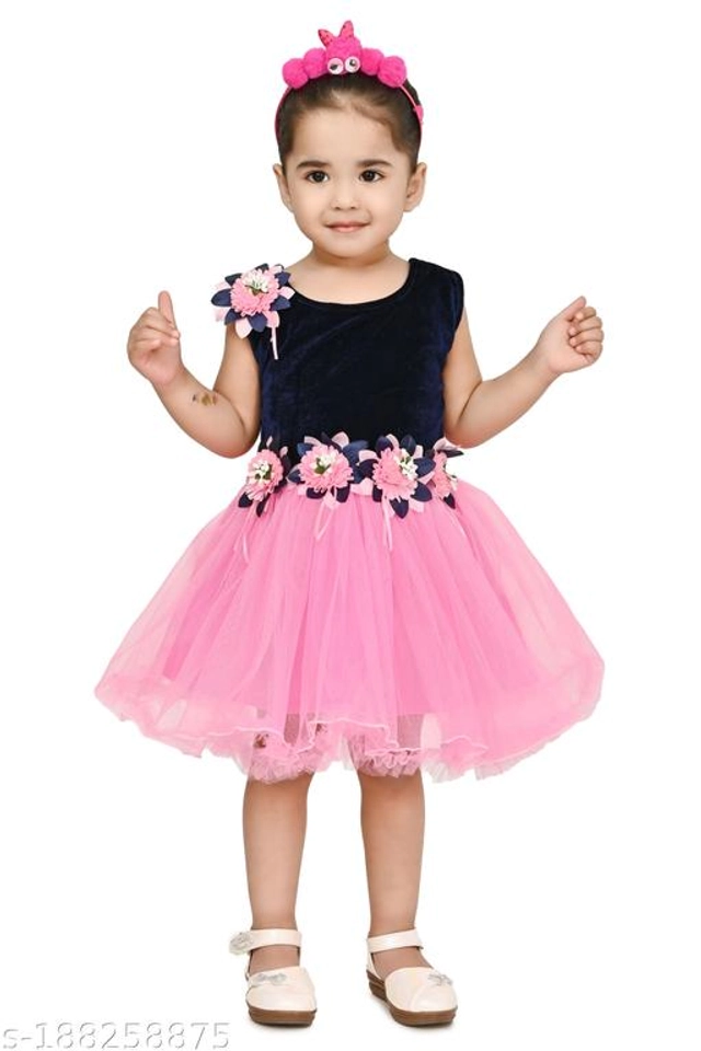 Net Frock for Girls (Pink & Navy Blue, 6-9 Months)