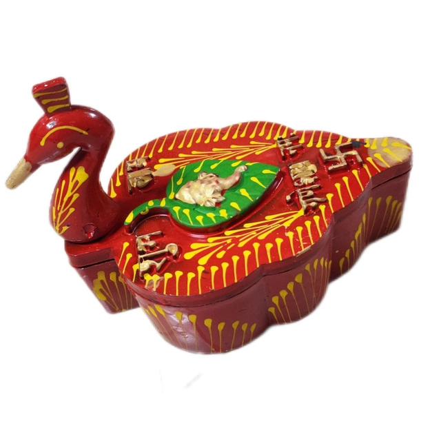 Plastic 4 Section Peacock Shape Meenakari Designed Kumkum Box (Multicolor)