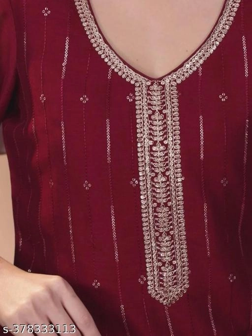 Silk Embroidered Kurti for Women (Maroon, XS)