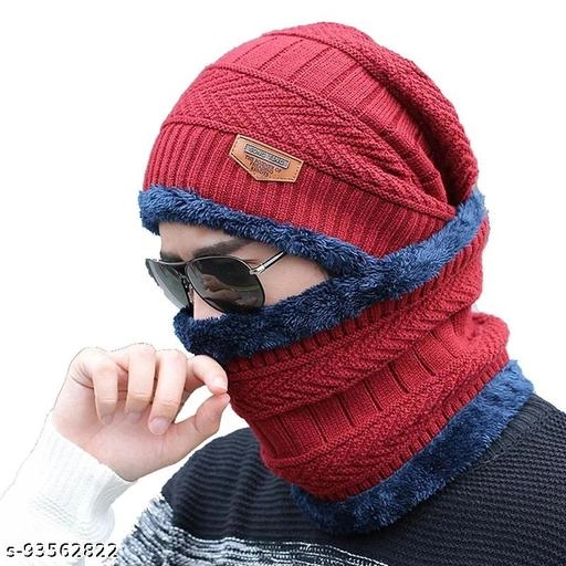 Woolen Cap with Neck Warmer for Men (Multicolor, Set of 1)