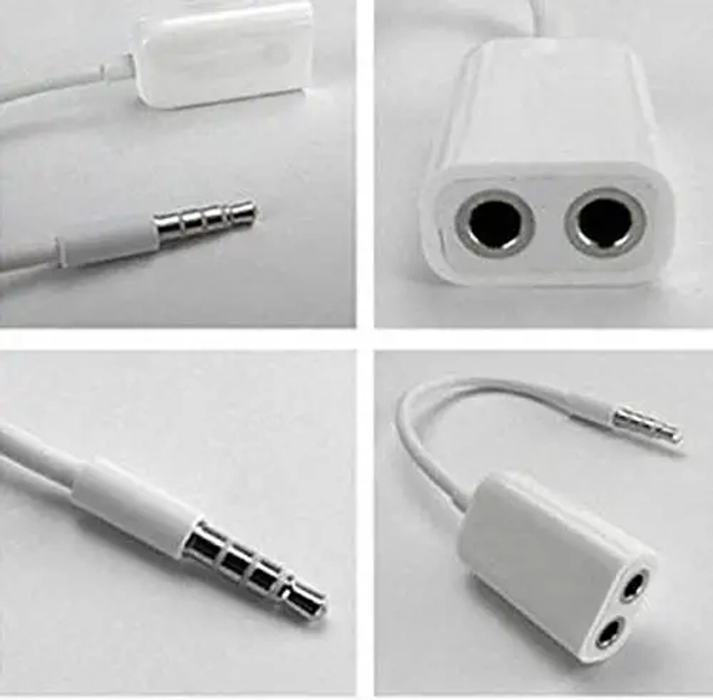 Plastic 3.5mm Audio Jack Headset Splitter Adapter Aux Stereo (White)