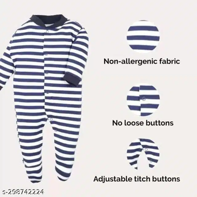 Cotton Rompers for Kids (Navy Blue & Pink, 0-3 Months)