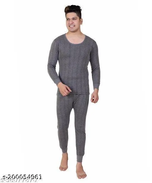 Cotton Blend Thermal Set for Men (Dark grey, L)