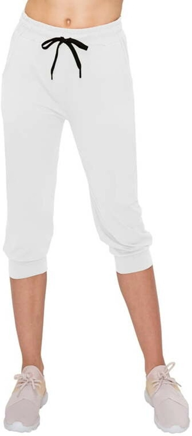 Cotton Solid Capris for Women (Light Grey, L)