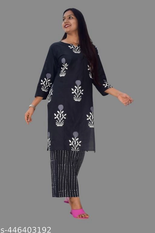 Rayon Printed Kurti with Palazzo for Women (Multicolor, M)