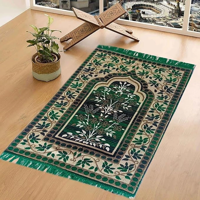 Qaleen Meditation & Multipurpose Use Velvet Rug Mats - Green (70x110cm)