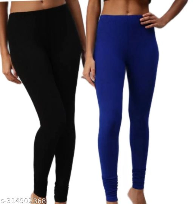 Cotton Blend Leggings for Women (Black & Blue, 26) (Pack of 2)