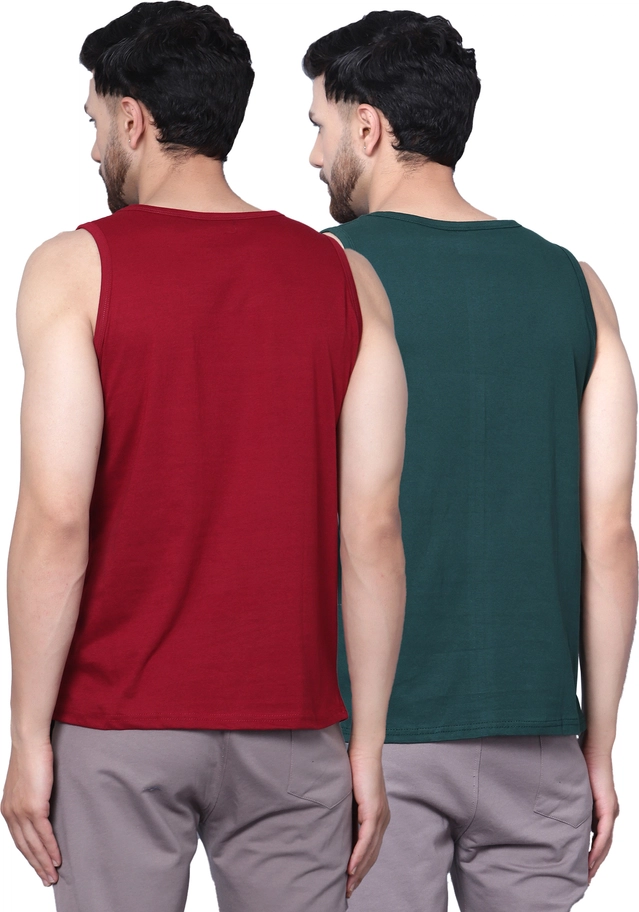 Cotton Blend Printed Vest for Men (Bottle Green & Maroon, M) (Pack of 2)