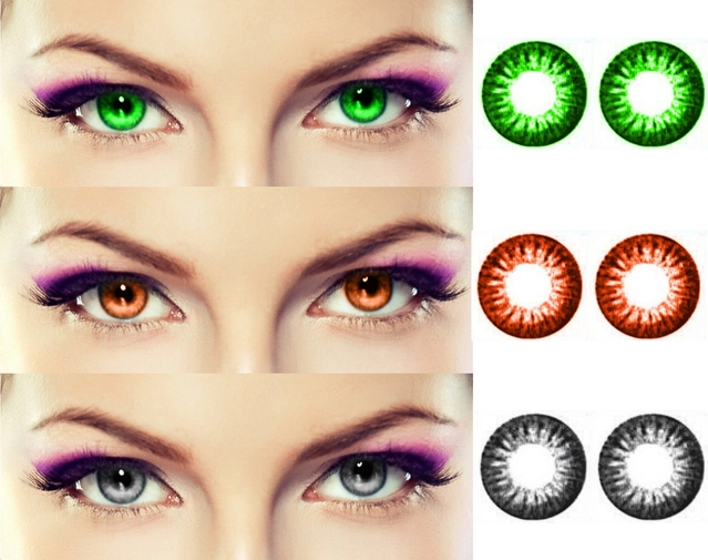 Combo of Zero Power Colored Contact Lenses for Eyes with Case (Multicolor, Set of 3)