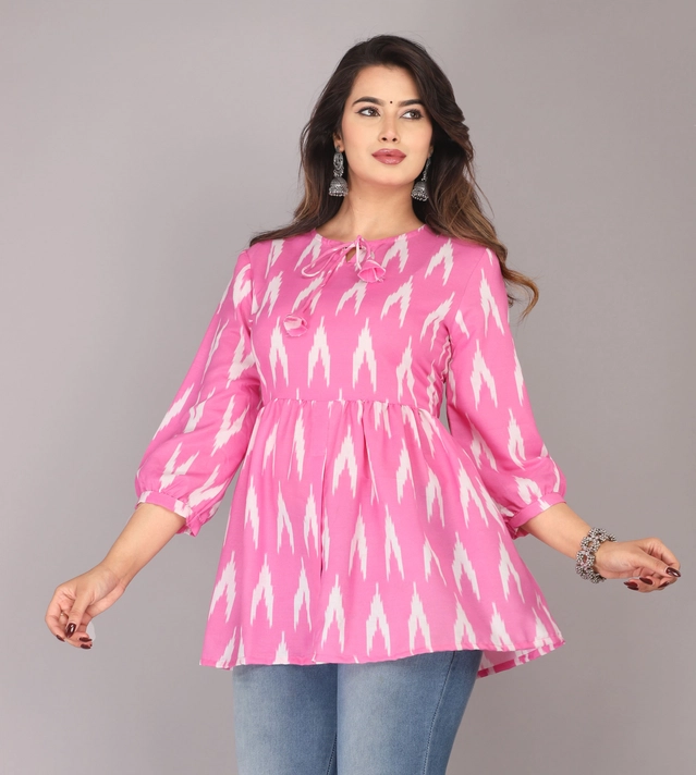 Viscose Rayon Printed Short Kurti for Women (Pink, XS)