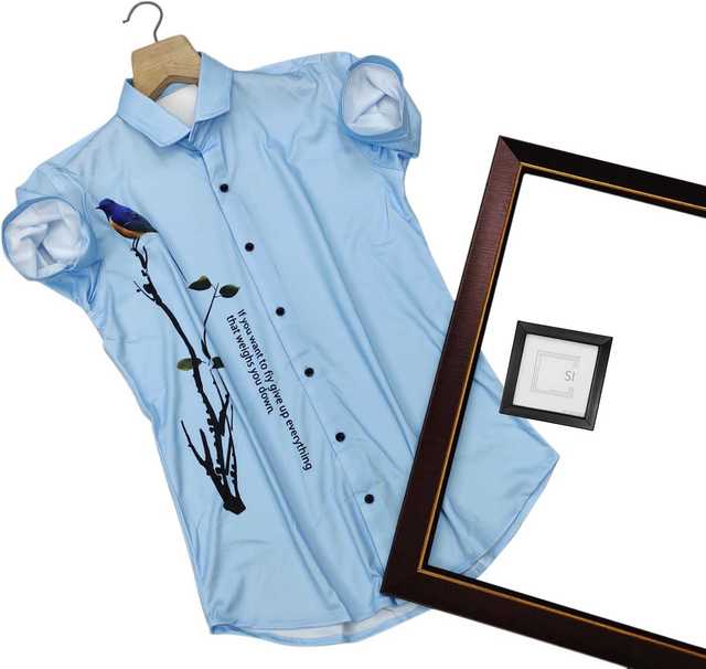 Men's Printed Casual Shirt (Blue, M) (ASM513)