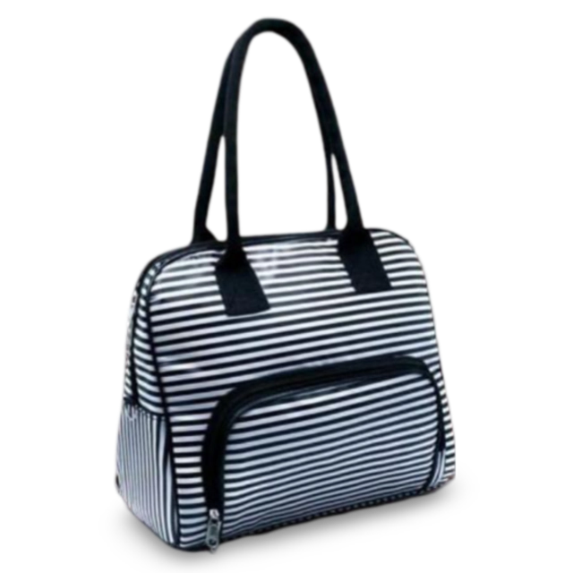 Canvas Striped Handbag for Women (Black)