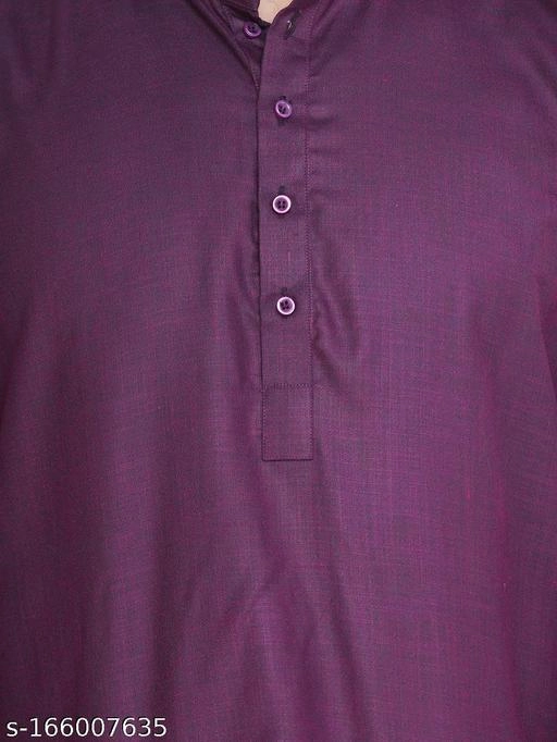 Cotton Blend Solid Short Kurta for Men (Purple, S)