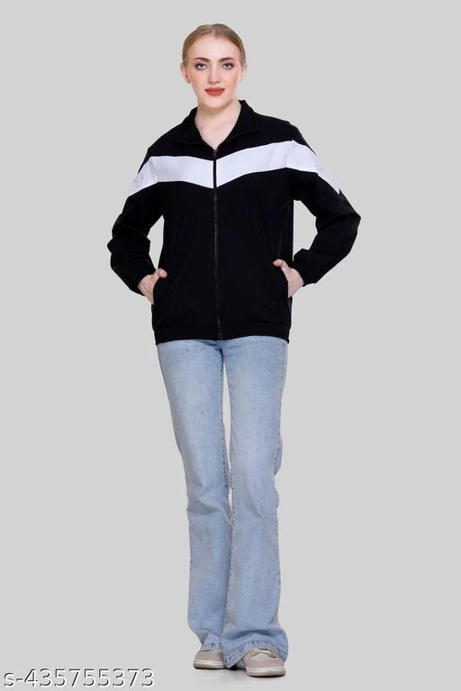 Nylon Solid Jackets for Women (Black, M)