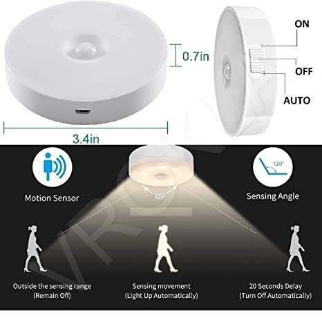 Immutable Motion Sensor Light for Home with USB Charging Wireless Self Adhesive LED Night Light Rechargeable Body Sensor Wall Light for Hallway, Wardrobe, Bedroom, Bathroom Night Lamp  (3.35 cm, White, Pack of 1 )