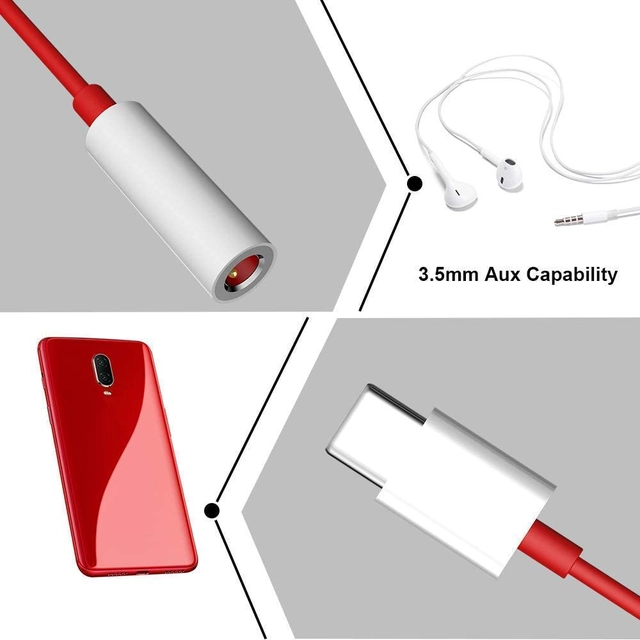 Plastic Type C to 3.5mm Jack Audio Connector (White & Red)