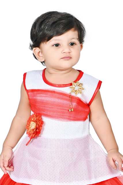 Maruf Dresses Round Neck Below Knee Frocks For Little Girl (Red, 9 - 24 Month) (M-12)