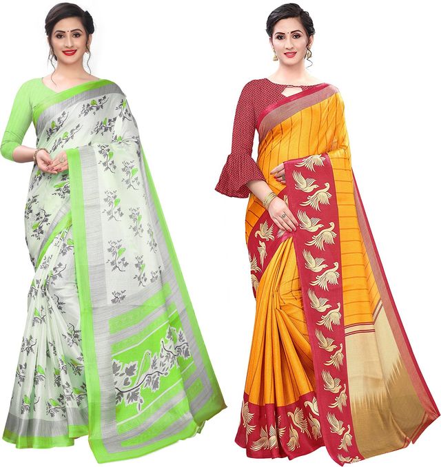 साड़ी विद रनिंग ब्लाउज (मल्टीकलर, 5.5 M) (R379) (पैक ऑफ़ 2)