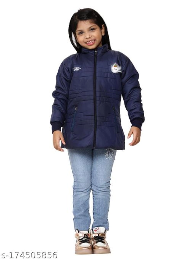 Polyester Jacket for Girls (Navy Blue, 12-18 Months)