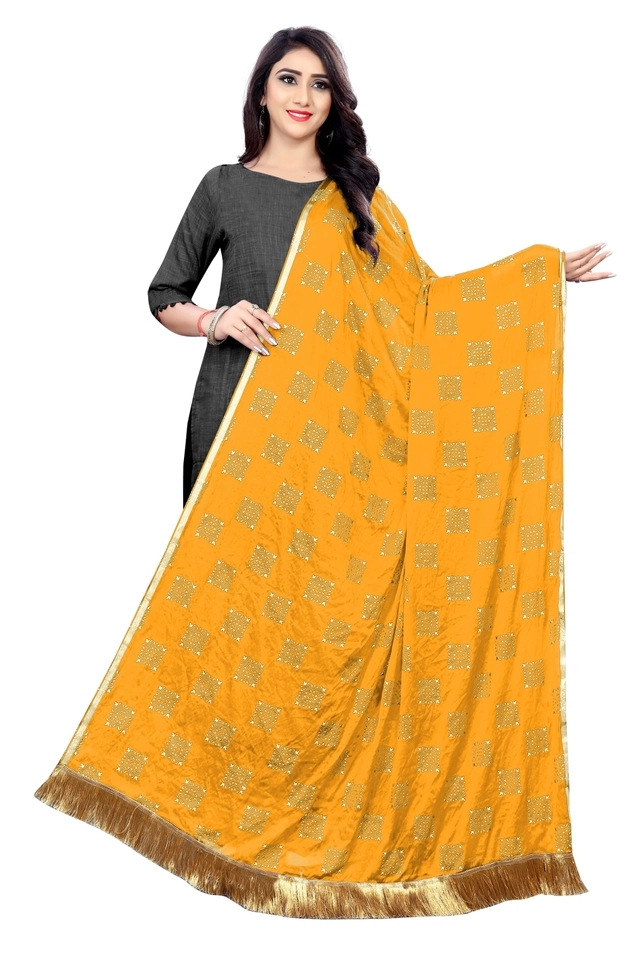 Chiffon Printed Dupatta for Women & Girls (Yellow, 2.25 m)