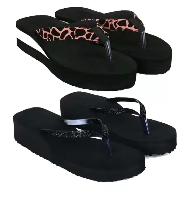 Flip Flops for Women (Pack of 2) (Black, 4)