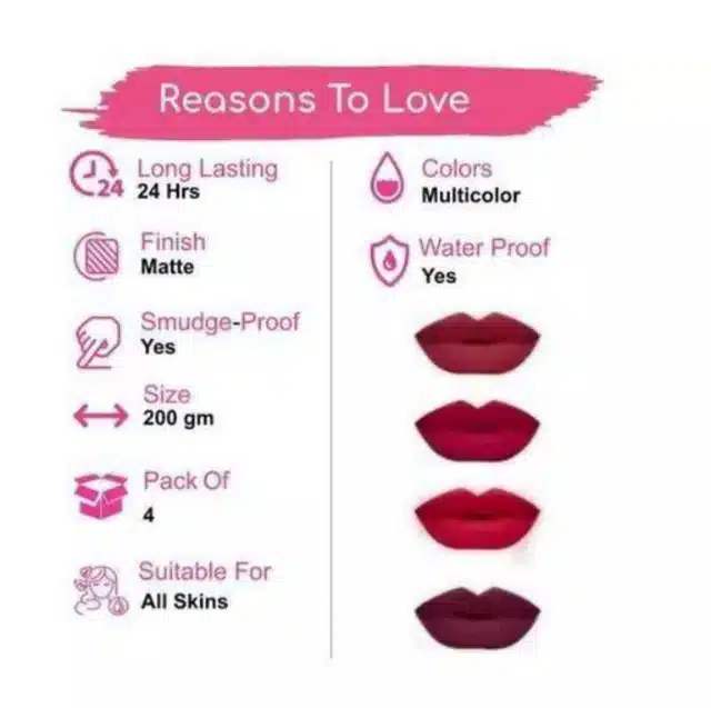 Matte Me Liquid Lipstick (Pack of 4, Maroon)