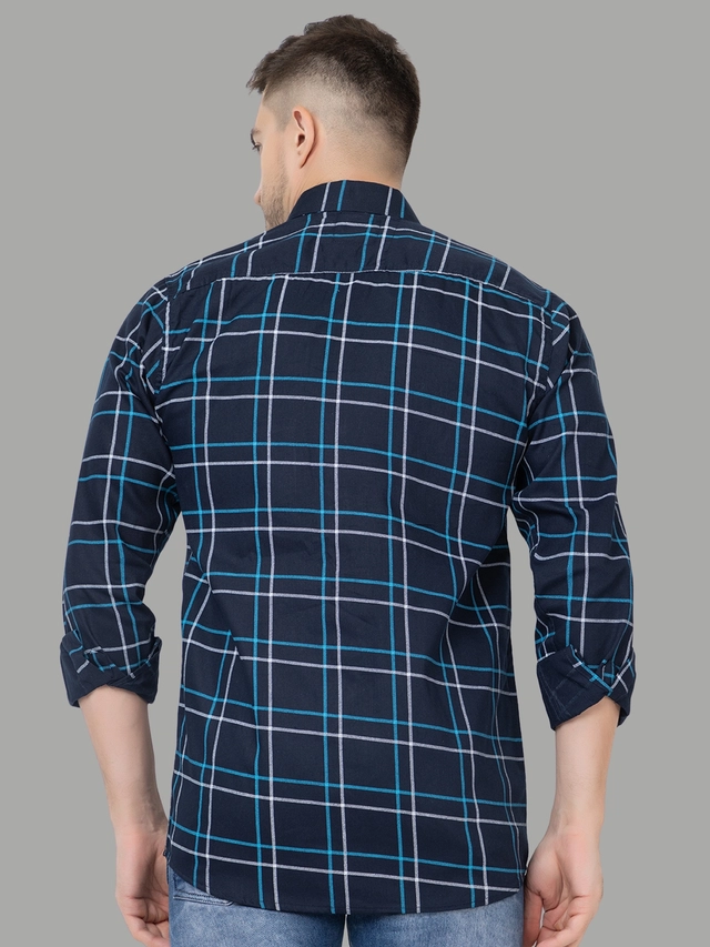 Full Sleeves Checkered Shirt for Men (Blue, M)