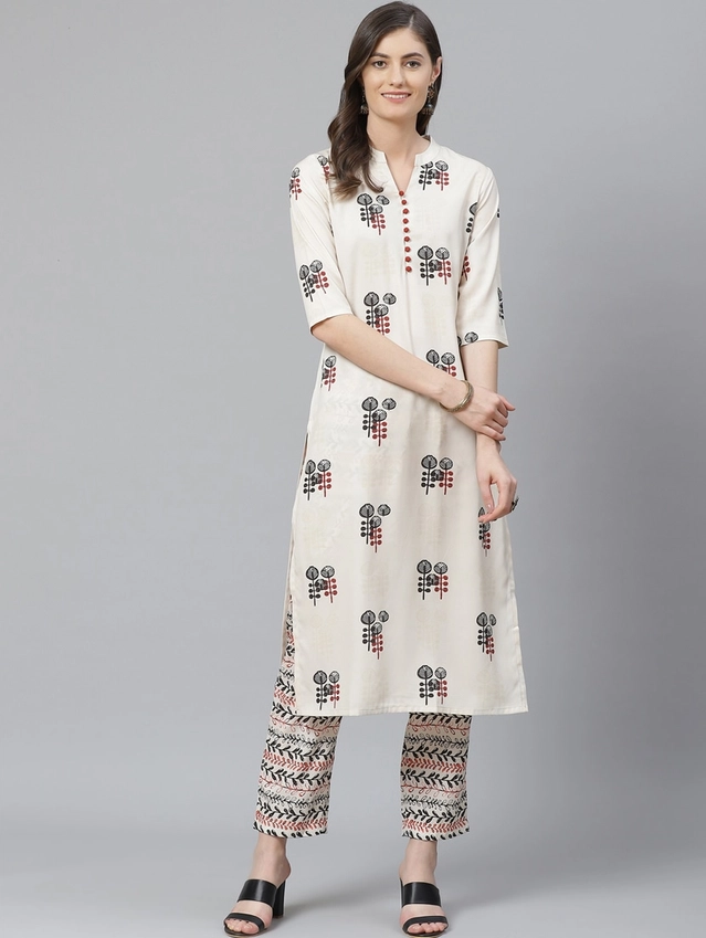 Viscose Rayon Printed Kurti for Women (White, S)