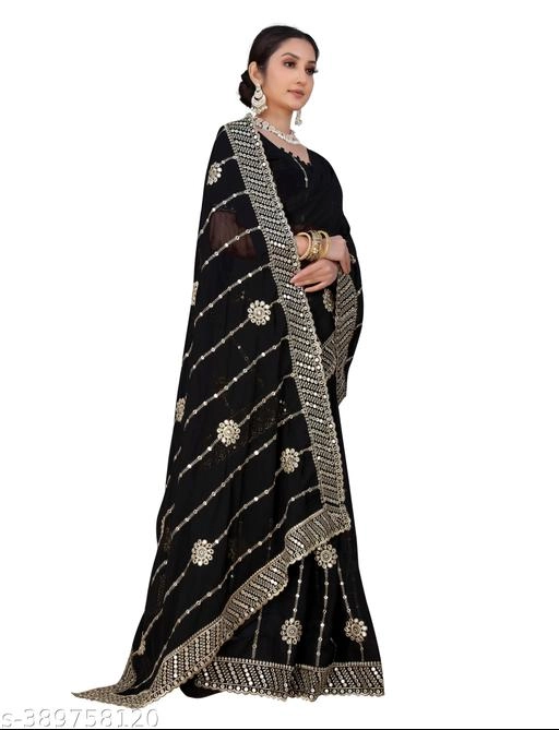 Georgette Embroidered Saree for Women (Black, 6.3 m)