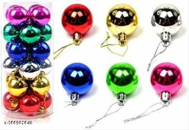 Plastic Christmas Tree Hanging Balls (Multicolor, Pack of 12)