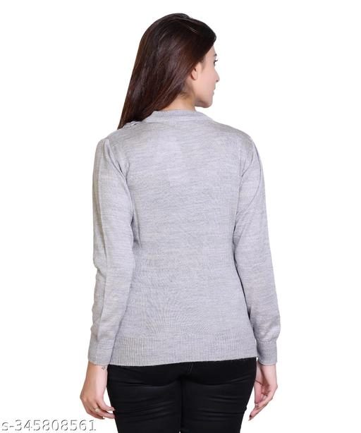 Acrylic Solid Sweater for Women (Grey, M)