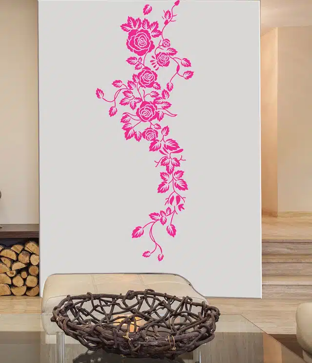 Vertical Pinkish Flower Self Adhesive Wall Stickers