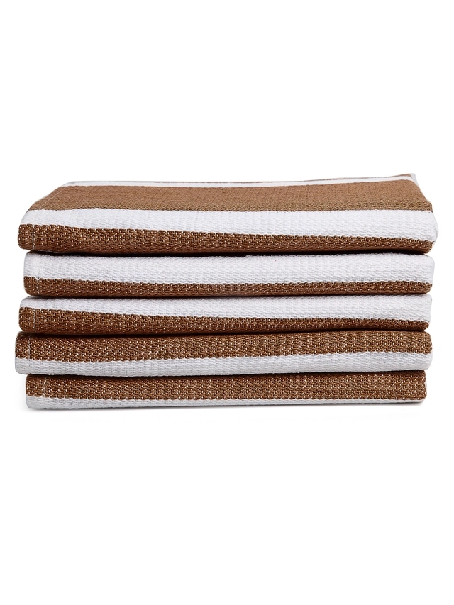 Cotton Striped Face & Hand Towels (Brown, Pack of 5 ) (34x14 inches)