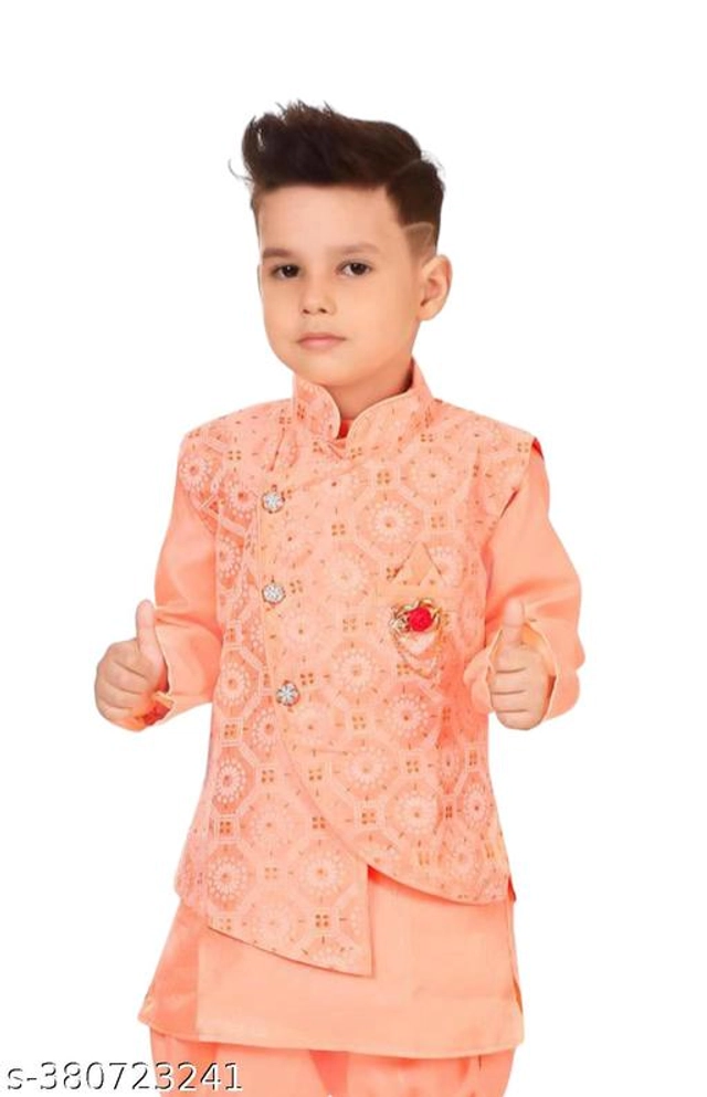 Cotton Blend Sherwani for Boys (Peach, 6-9 Months)