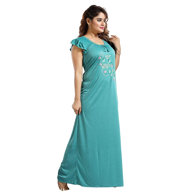 Satin Feeding Nighty for Women (Sea Green, Free Size)