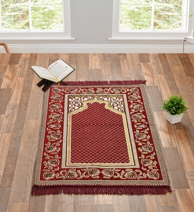 Velvet Chenille Super Soft Namaz Prayer Mat (Maroon, 70x110 cm)