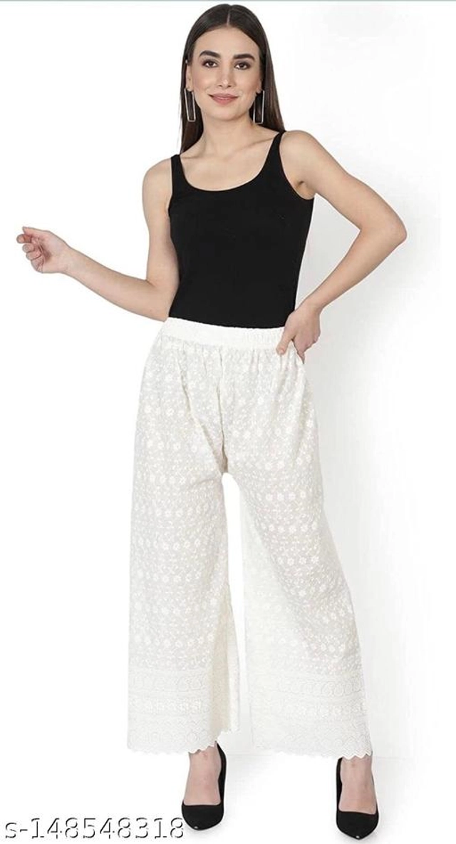 Cotton Blend Palazzos for Women (White, 30)