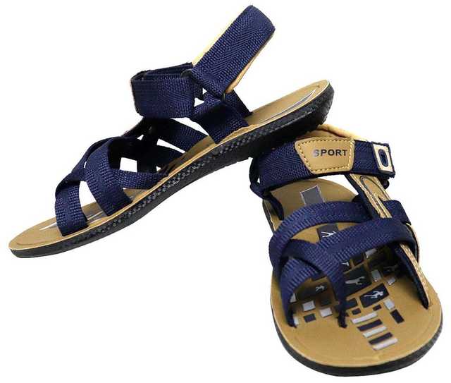 Ligera Men's Stylish Synthetic Leather Casual Sandals (Brown & blue, 7) (L-22)