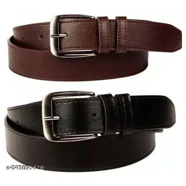 Faux Leather Belt for Men (Pack of 2) (Black & Brown, 32)