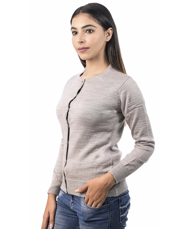 Round Neck Solid Cardigans for Women (Grey, M)