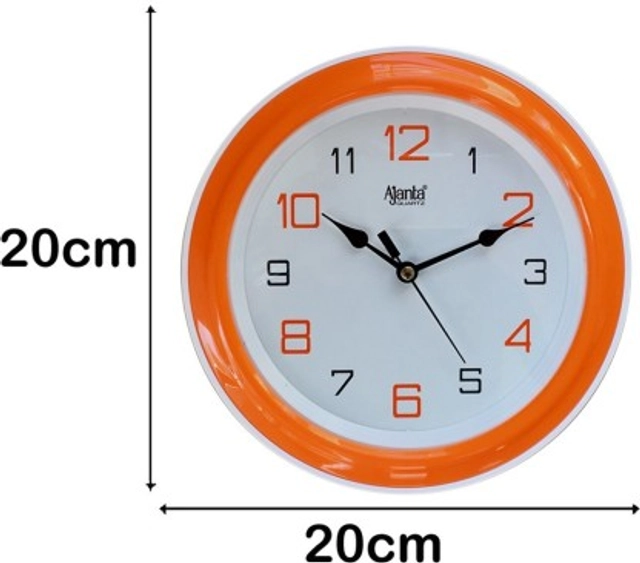 AJANTA Standard Analog Wall Clock (20 cm X 20 cm, Orange, With Glass)