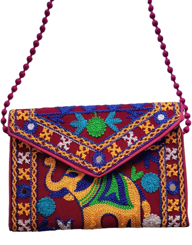 Handmade Rajasthani Sling Bag for Women (Maroon)