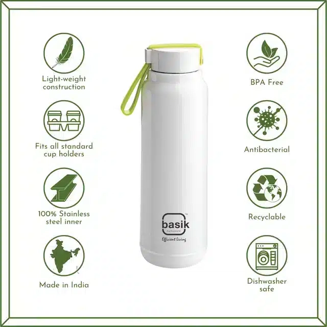 Stainless Steel Insulated Water Bottle (White, 650 ml)