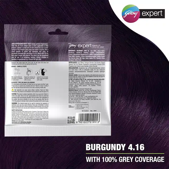 Godrej Expert Rich Crème Hair Colour For Women & Men – (Burgundy Shade) (4.16) 20 g + 20 ml