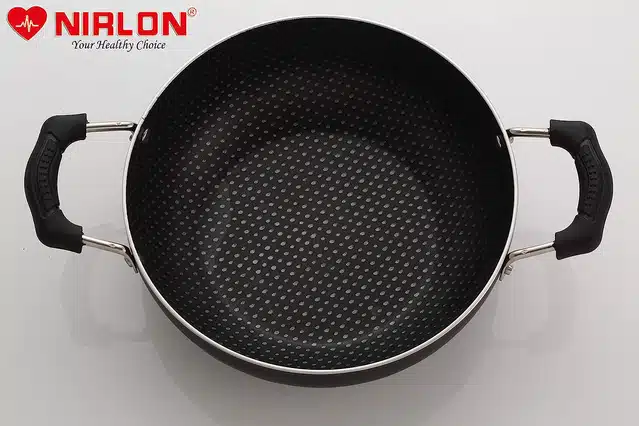 NIRLON Aluminium Kadhai (Black, 1800 ml)