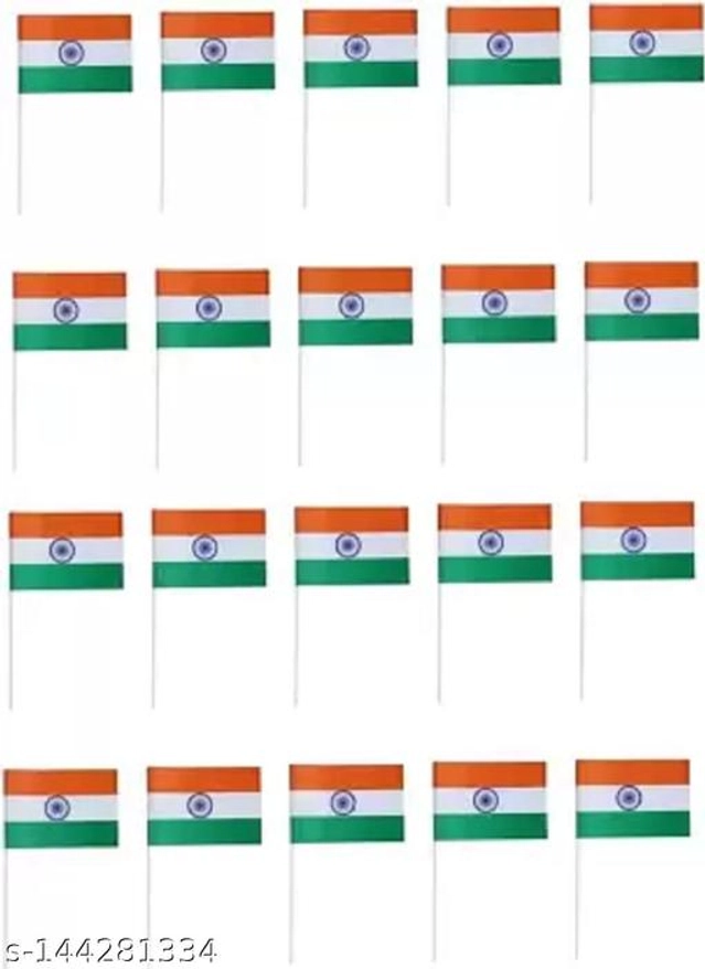 Fabric Indian Flag with Stick (Multicolor, 6x4 inches) (Pack of 12)