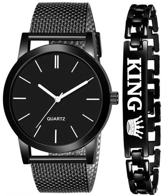 Elegant Collection Stylish PU Belt Watch & Bracelet (Dark Grey, Pack Of 2) (EC_023)