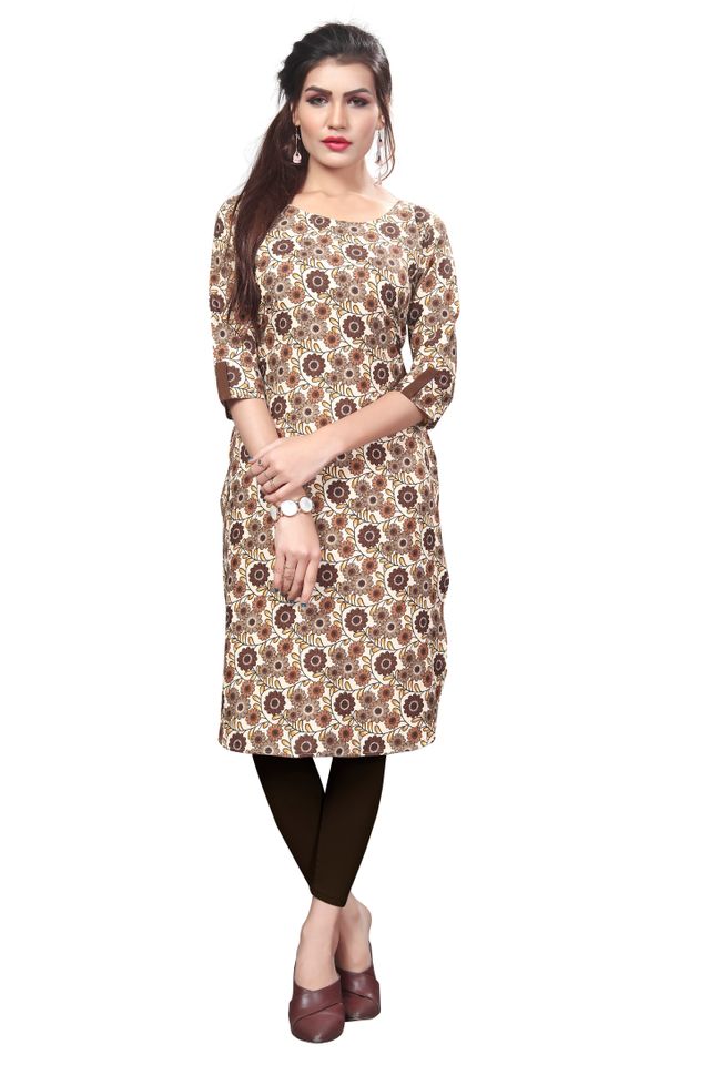 Womens Printed Poly Crepe Straight Kurta (Multicolour, L) (DSK-188)