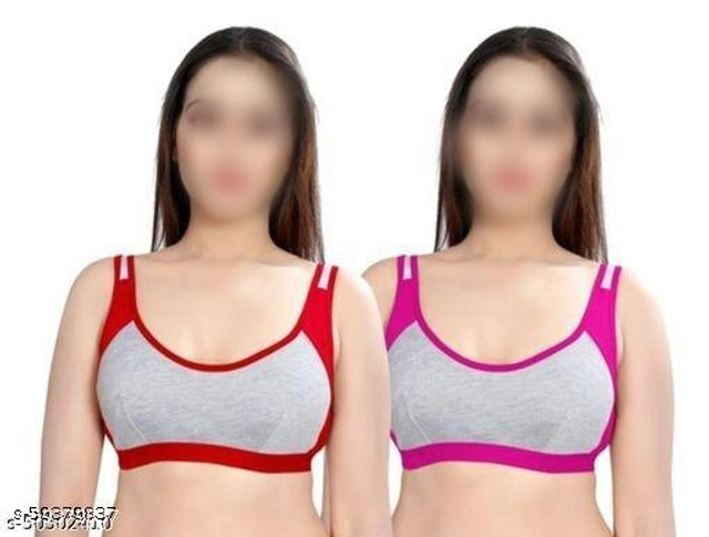 Cotton Blend Sports Bra For Women (28A, Red & Pink) (Pack of 2)